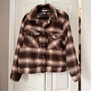 Time and Tru Brown Plaid Teddy Jacket